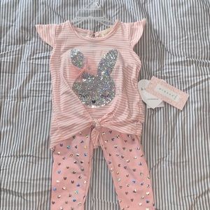 2 piece set sparkle bunny, pink stripes